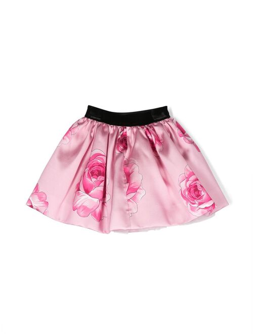 Monnalisa rose-print satin-finish skirt