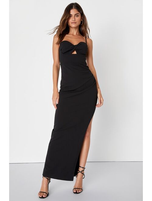 Lulus Compelling Twist Black Twist-Front Bodycon Maxi Dress