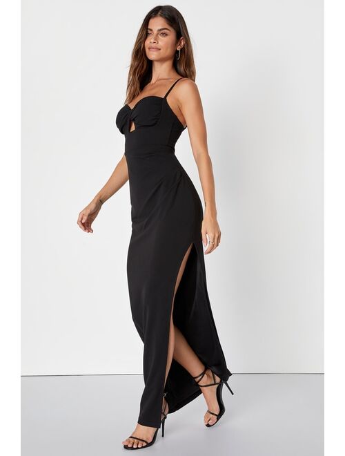 Lulus Compelling Twist Black Twist-Front Bodycon Maxi Dress