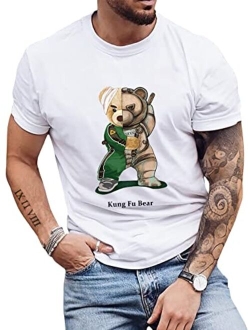 Men's Graphic Summer Tee Cartoon Print Crewneck Short Sleeve Regular Fit Casual T Shirt Tops