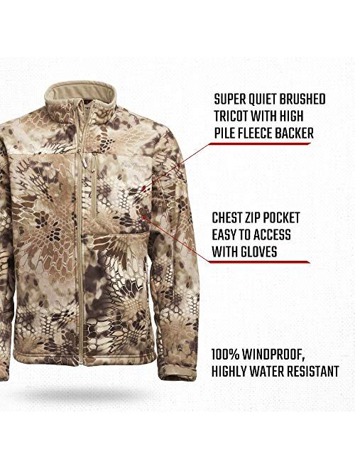 Kryptek Mens Njord Windproof, Cold Weather, Super Quiet Soft Shell Camo Jacket