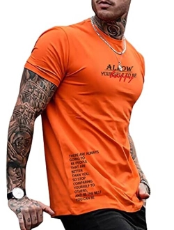 Men's Graphic Tees Crew Neck T Shirts Letter Print Short Sleeve T-Shirts Casual Summer Streetwear