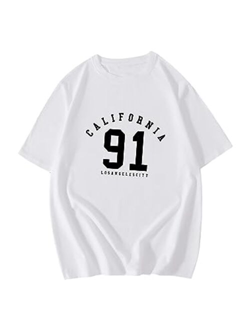 SOLY HUX Men's Crown Letter Print Striped Trim Tee Tops Short Sleeve Crew Neck Summer T Shirt