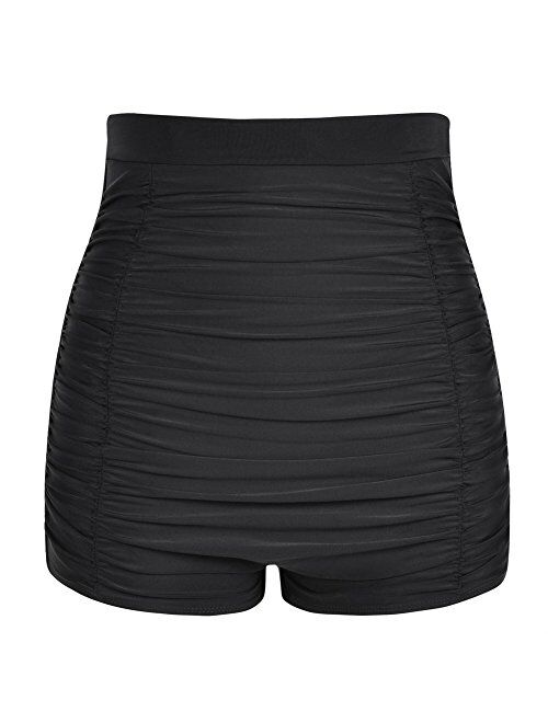 Firpearl Women's High Waisted Bikini Bottom 50s Ruched Boyleg Swim Shorts Swimsuit Bottom