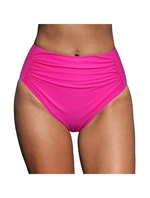 Firpearl Women's High Waisted Bikini Bottom Retro Ruched Swim Short Tummy Control Tankinis Brief