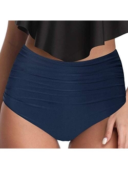 Women's High Waisted Bikini Bottoms Ruched Swim Shorts Swim Brief