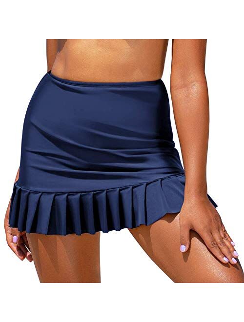 Firpearl Women's Swim Skirt High Waist Bikini Bottom Ruffle Hem Tankini Swimsuit Bottom