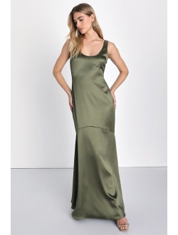 Enchanting Sophistication Black Satin Mermaid Maxi Dress