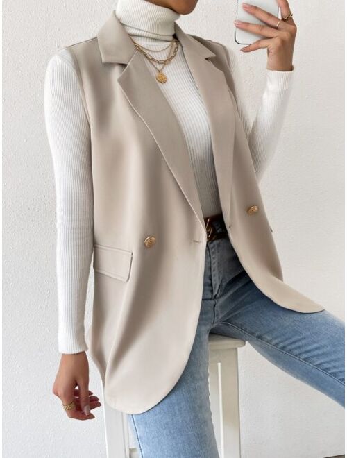 SHEIN BIZwear Lapel Collar Double Button Vest Blazer