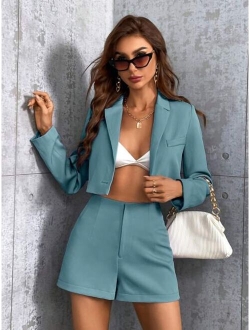 Priv Single Button Decor Pocket Crop Blazer