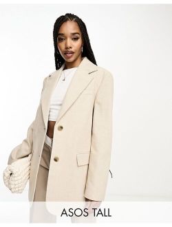 ASOS Tall ASOS DESIGN Tall twill grandad oversized blazer in oatmeal