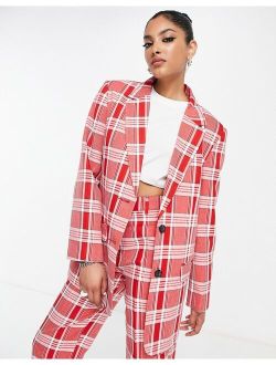 Mix & Match slim boy suit blazer in red check