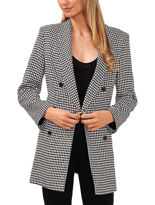 CeCe Houndstooth Double-Breasted Blazer