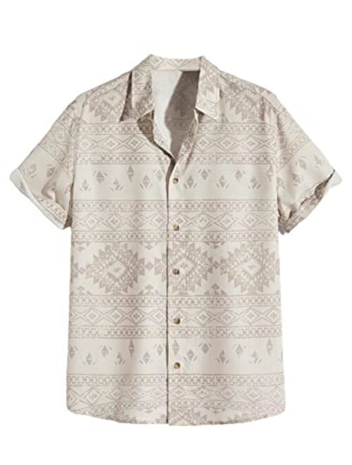 SOLY HUX Men's Boho Print Figure Graphic Button Down Shirts Short Sleeve Summer Shirt Tops