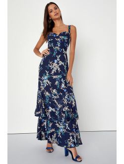 Stunning Sweetness Navy Blue Floral Burnout Maxi Dress