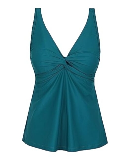 Women's Underwire Tankini Top Only Twist V Neck Swimsuits Flowy Loose Fit Bathing Suit Tops