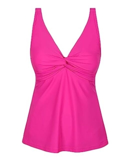 Women's Underwire Tankini Top Only Twist V Neck Swimsuits Flowy Loose Fit Bathing Suit Tops