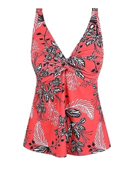 Women's Underwire Tankini Top Only Twist V Neck Swimsuits Flowy Loose Fit Bathing Suit Tops