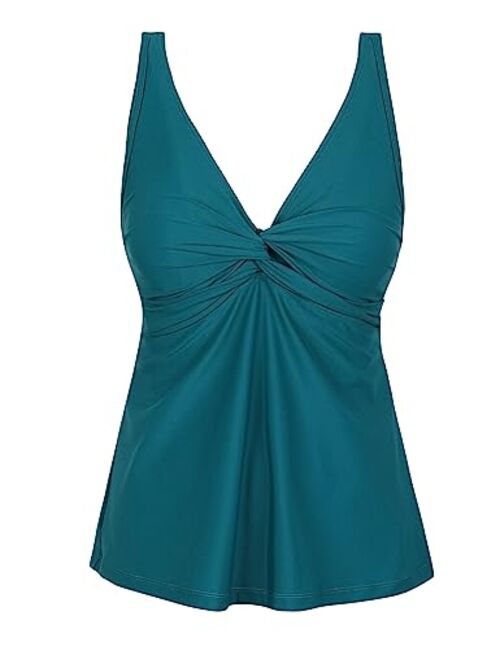 Firpearl Women's Underwire Tankini Top Only Twist V Neck Swimsuits Flowy Loose Fit Bathing Suit Tops