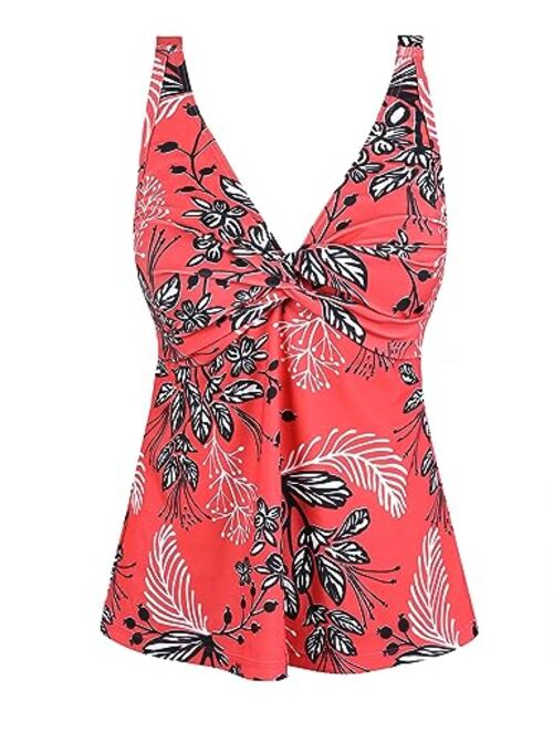 Firpearl Women's Underwire Tankini Top Only Twist V Neck Swimsuits Flowy Loose Fit Bathing Suit Tops