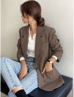 Lapel Collar Split Back Single Button Blazer