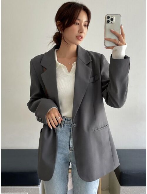 DAZY Lapel Collar Split Back Single Button Blazer