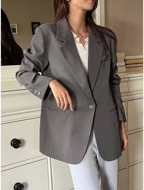 DAZY Lapel Collar Split Back Single Button Blazer