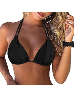 Women's Triangle Bikini Tops Push Up Slider Ruched Halter Swimsuit Top Swim Bras