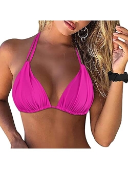 Women's Triangle Bikini Tops Push Up Slider Ruched Halter Swimsuit Top Swim Bras