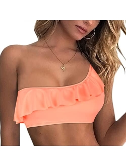 Women's Bikini Tops One Shoulder Ruffle Bathing Suit Top