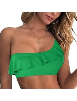 Women's Bikini Tops One Shoulder Ruffle Bathing Suit Top