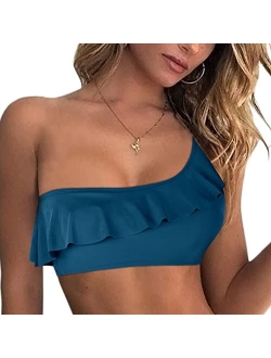 Women's Bikini Tops One Shoulder Ruffle Bathing Suit Top