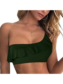 Women's Bikini Tops One Shoulder Ruffle Bathing Suit Top