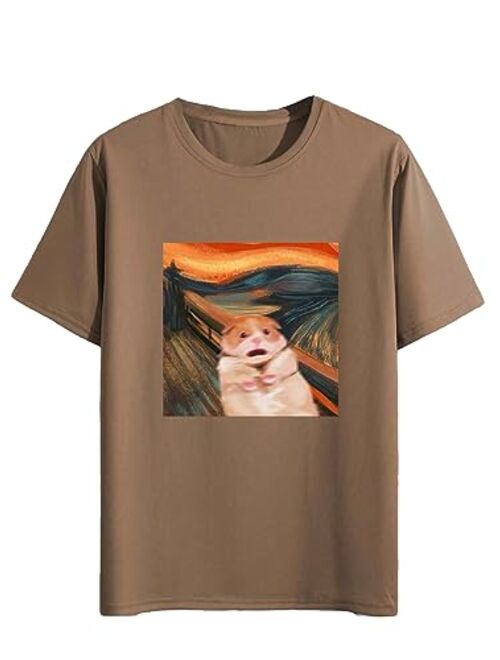 SOLY HUX Men's Summer Casual Graphic Print Round Neck Short Sleeve T Shirt Tee Tops Apricot Cartoon