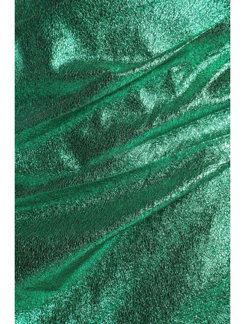 Lulus Always Envied Green Shiny Metallic Gathered Homecoming Mini Dress