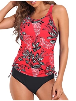 Women's Tankini Swimsuits with Shorts Athletic Two Piece Bathing Suits Racerback Tummy Control Swimwear