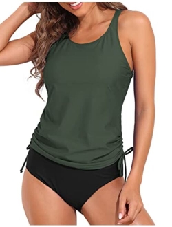 Women's Tankini Swimsuits with Shorts Athletic Two Piece Bathing Suits Racerback Tummy Control Swimwear