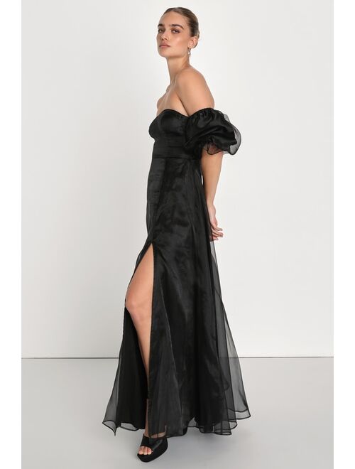 Lulus True Excellence Black Bustier Off-the-Shoulder Maxi Dress