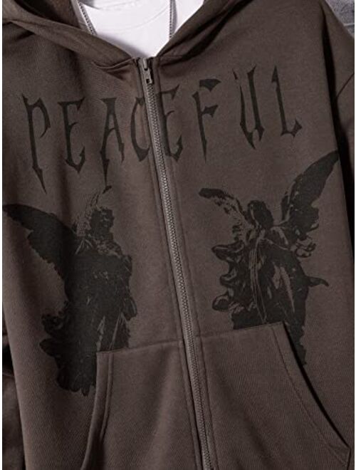 SOLY HUX Men's Graphic Zip Up Hoodies Jacket Angel Letter Print Long Sleeve Pocket Sweatshirt