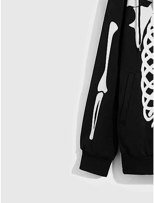 SOLY HUX Men's Y2k Gothic Graphic Zip Up Hoodies Skeleton Print Drawstring Long Sleeve Sweatshirt Jacket