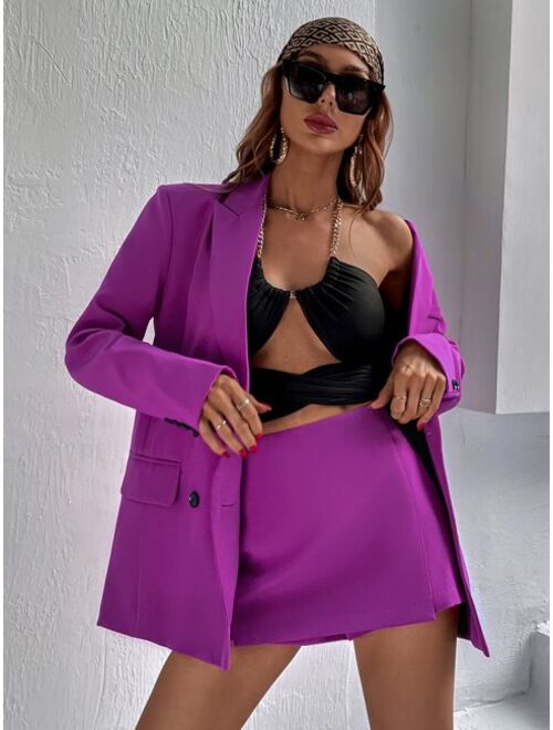 SHEIN Priv Flap Detail Double Breasted Lapel Neck Blazer