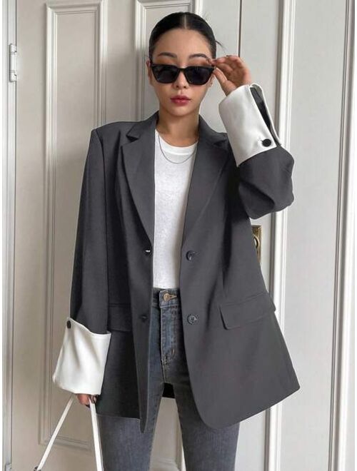 DAZY Lapel Neck Button Front Blazer