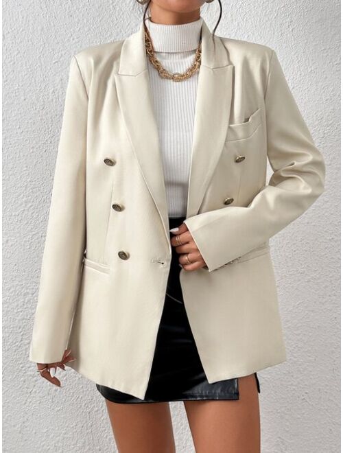 SHEIN BIZwear Lapel Collar Double Breasted Blazer Workwear