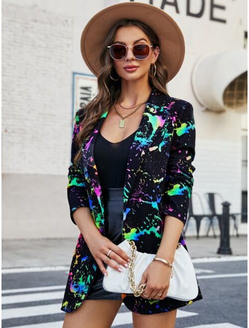 SHEIN LUNE Ombre Splash Ink Print Blazer