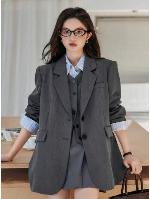 DAZY 1pc Lapel Neck Button Front Blazer