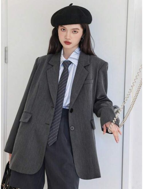 DAZY 1pc Lapel Neck Button Front Blazer