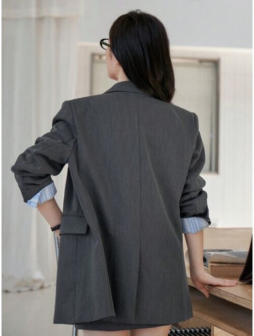 DAZY 1pc Lapel Neck Button Front Blazer