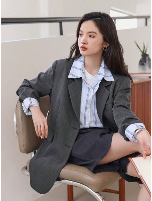 DAZY 1pc Lapel Neck Button Front Blazer