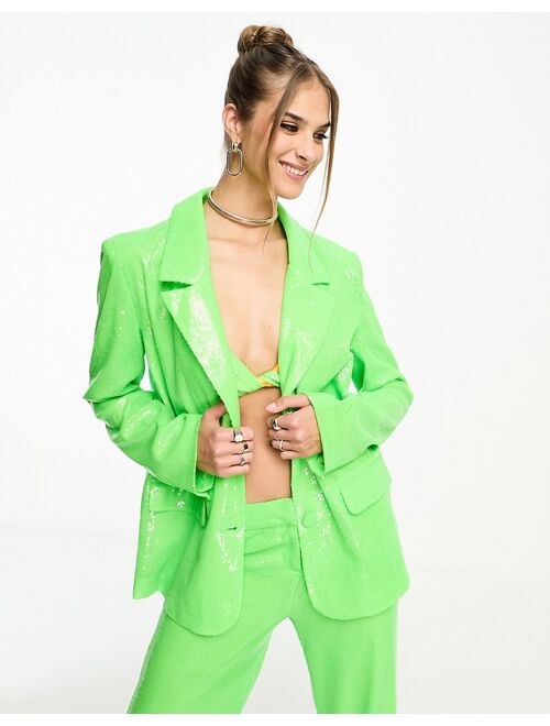 Annorlunda sequin oversized suit blazer in bright green