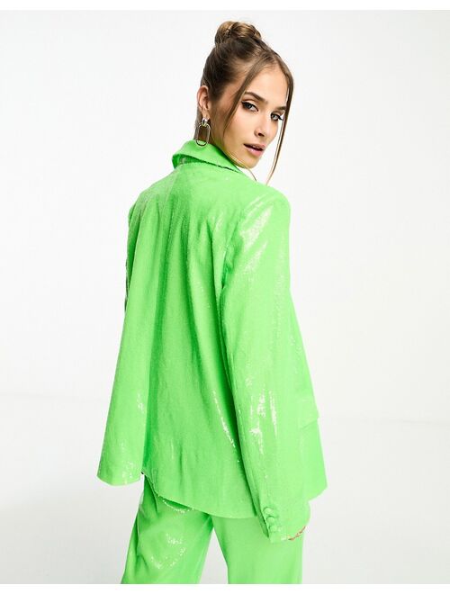 Annorlunda sequin oversized suit blazer in bright green